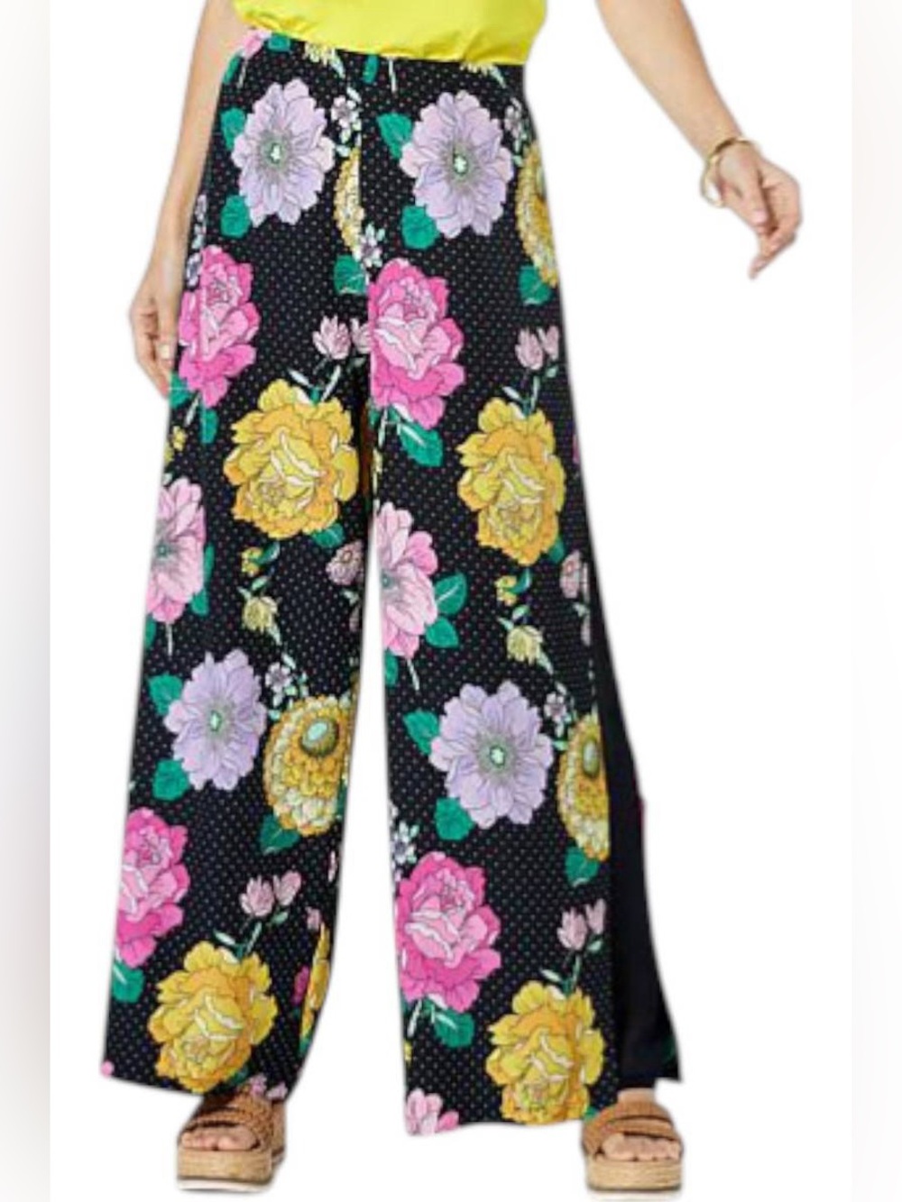 Christian Siriano Black Wide-Leg Floral Palazzo Pants